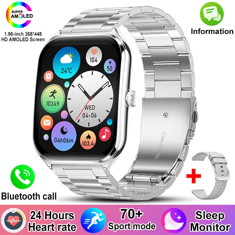 New Ultra Thin Smart Watch men 1.96" AMOLED HD Pixel Display Always Show Time BT Call Reminder Smartwatch Ladies For Android iOS
