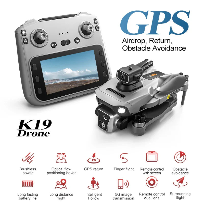 K19 Max Drone Professional 8K Camera Aerial FPV Brush Avoiding Obstacle ith Large Screen Remote Control Folding Drone.