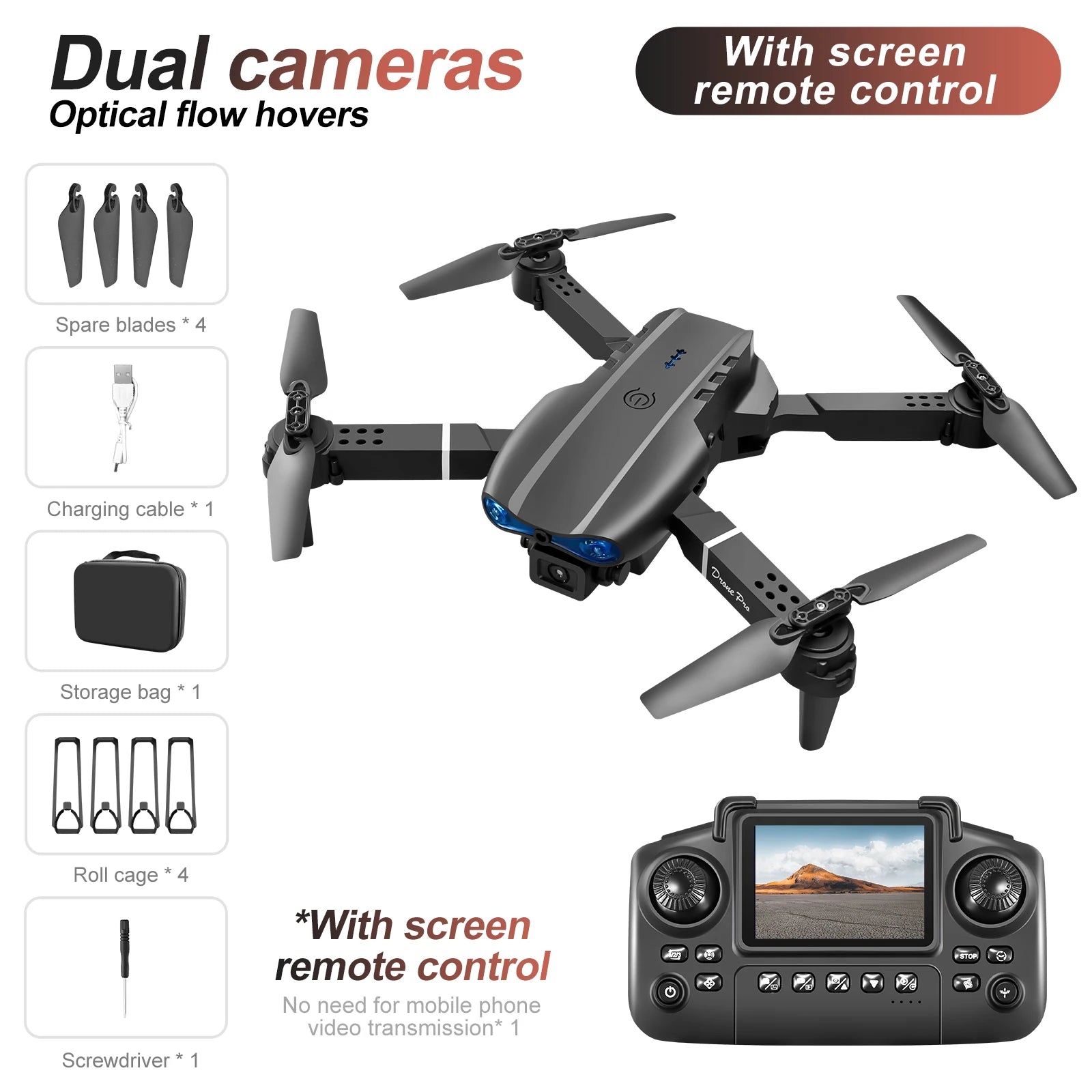 New E88/E99 Drone Remote Control with Screen Dual Camera Optical Flow Localization