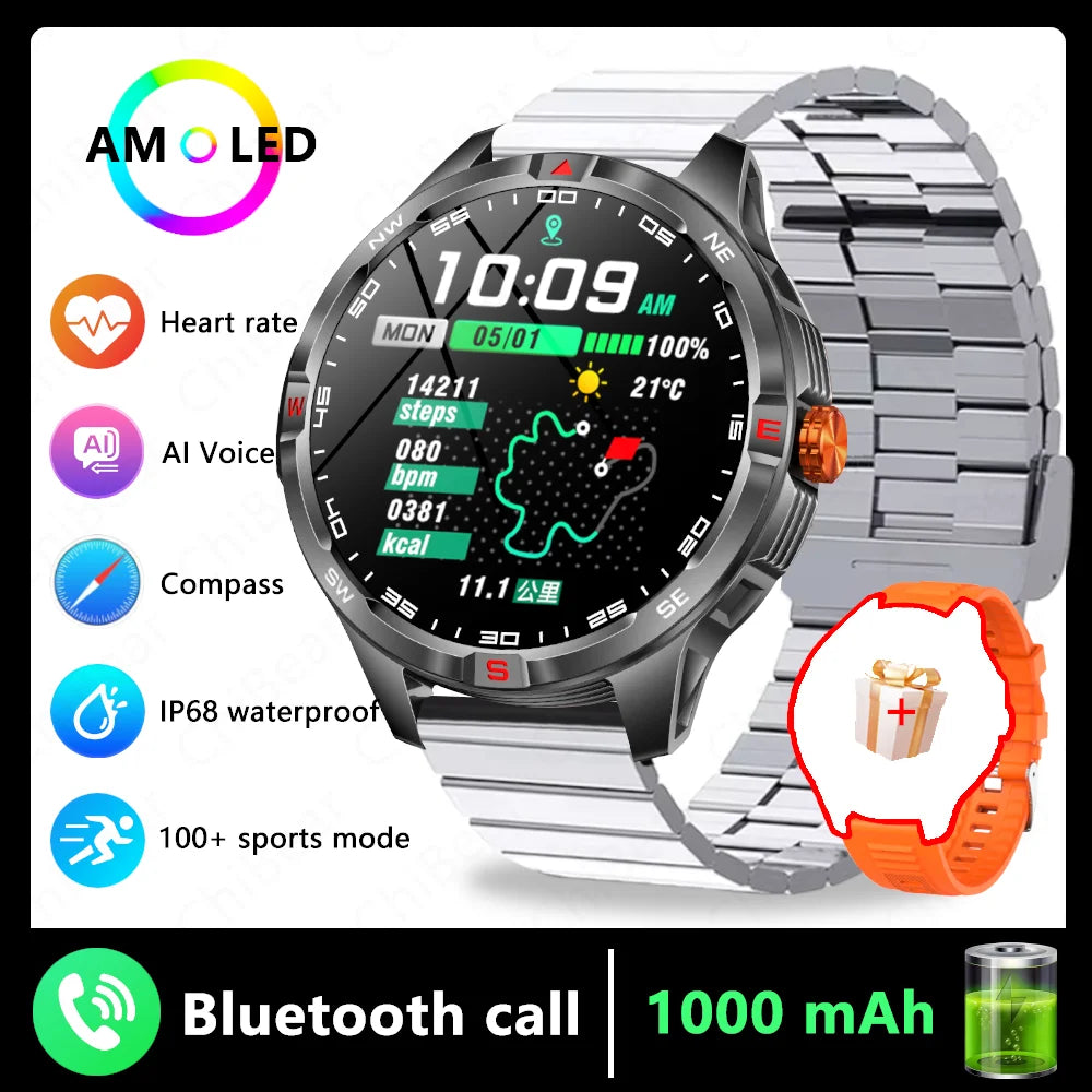 GPS Outdoor Military Men's Smart Watch 5ATM Waterproof Sports 1000 Battery Compass Health Monitoring Bluetooth Call Smartwatches