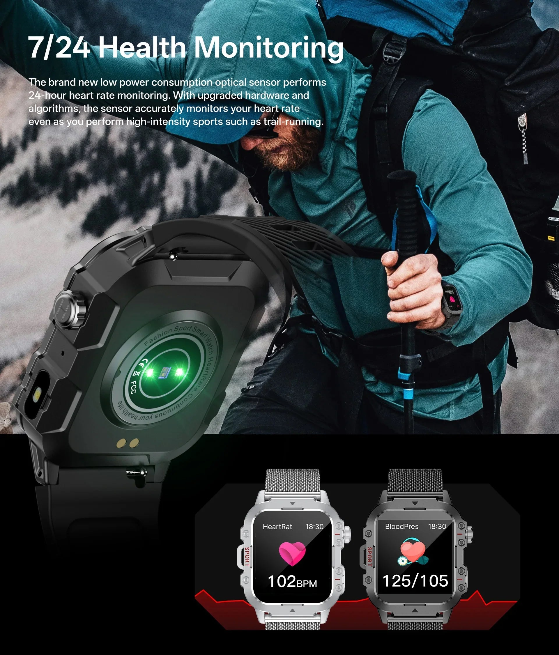 Men’s Military-Style Smart Watch | Bluetooth Call | Fitness & Activity Tracker | 1.44” Touch Screen | 3ATM Life Waterproof | Android & iOS
