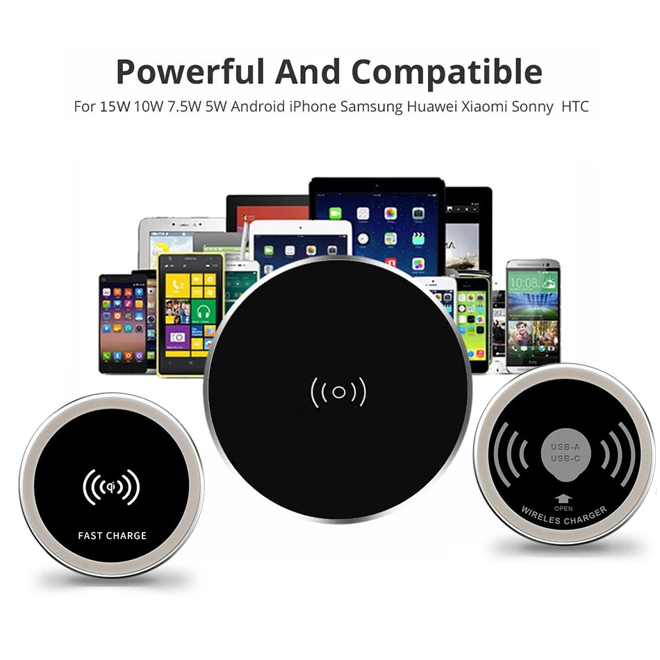 ClearDesk Fast Wireless Charging Pad – Qi-Compatible Smartphone Charger with Slim Minimal Design for Desk & Nightstand Use.