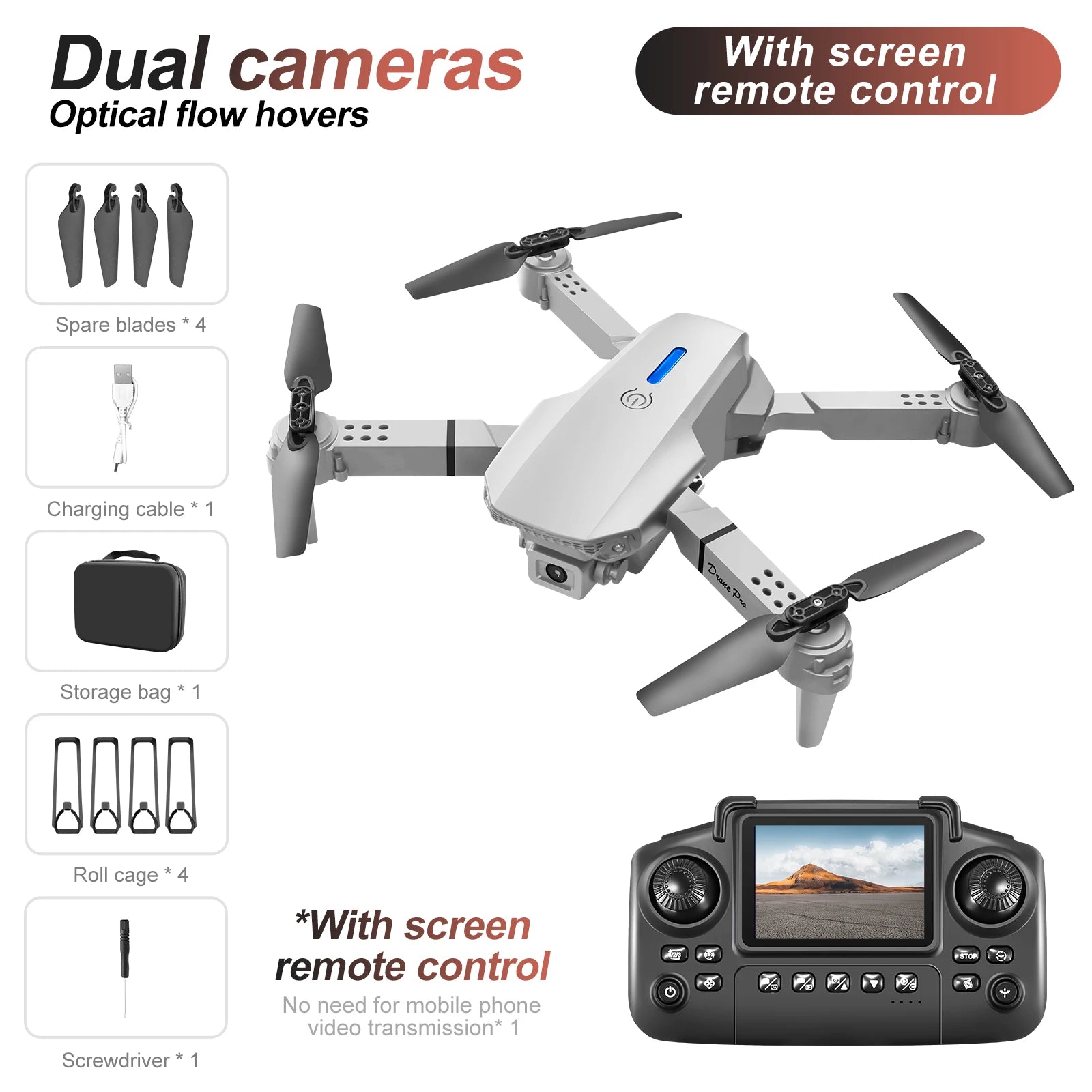 New E88/E99 Drone Remote Control with Screen Dual Camera Optical Flow Localization