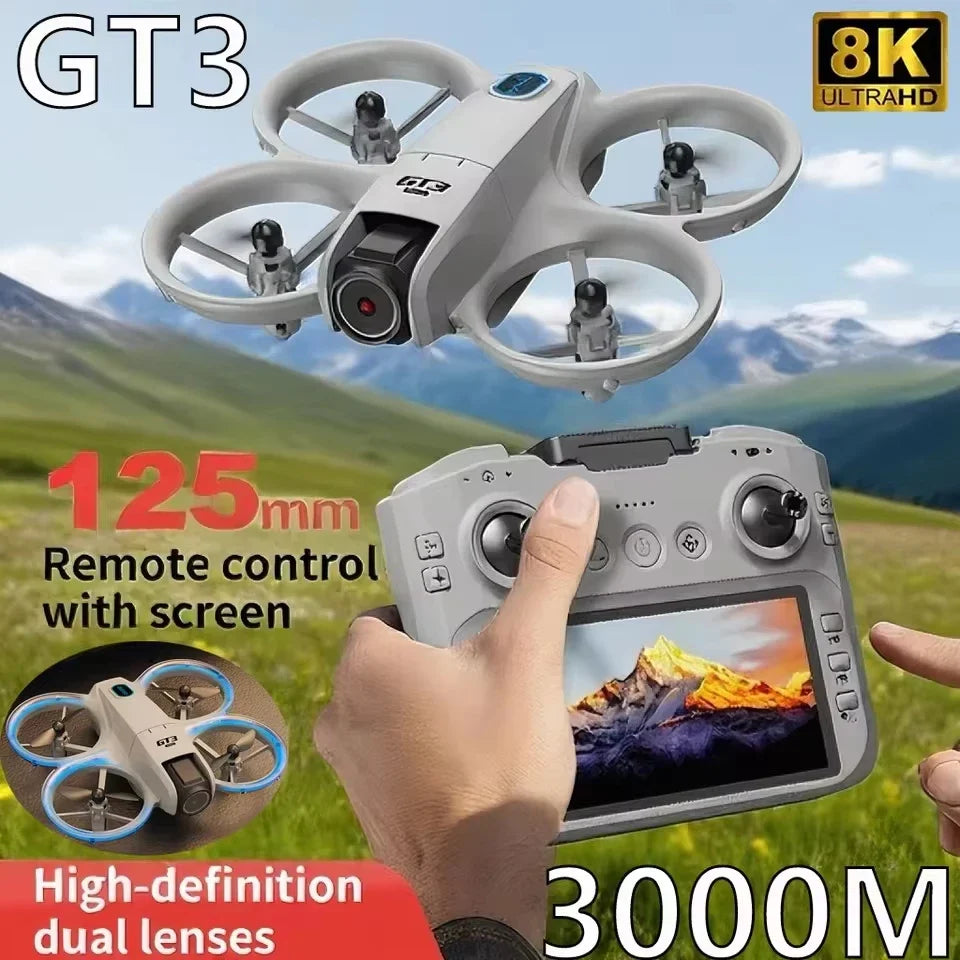 GT3 Drone 8K HD Dual Cameras 180° FPV 5G WIFI Brushless Motors Intelligence Obstacle Avoidance Foldable Quadcopters.