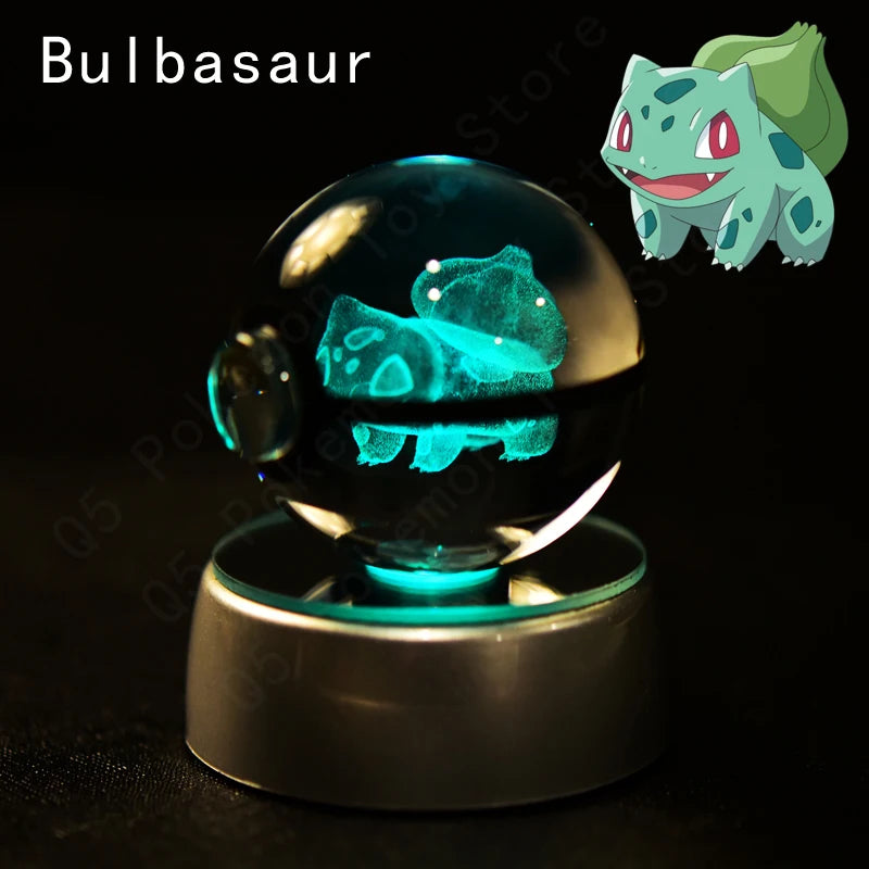 Pokémon 3D Crystal Ball Night Light – Premium LED Glass Globe Lamp with Pikachu, Mewtwo, Mew & Gengar on Illuminated Base