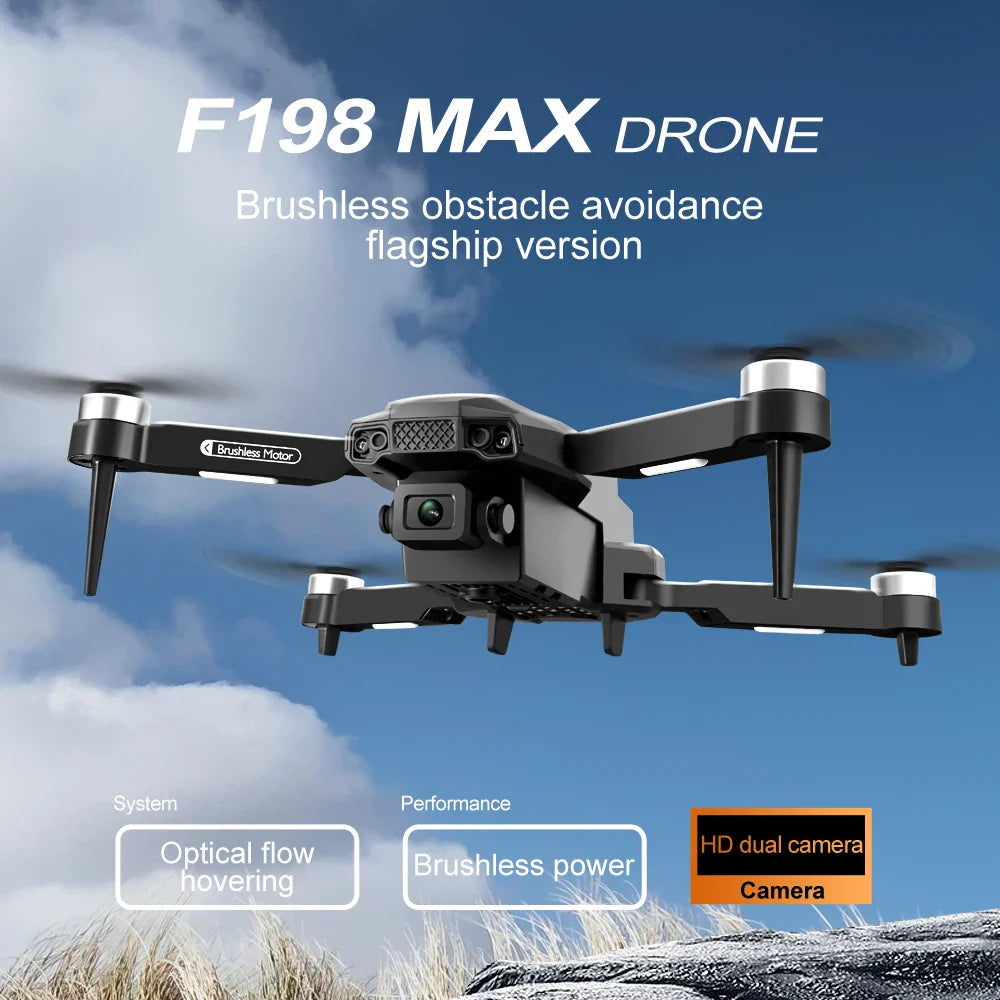 F198 Drone Professional Dual Camera With 1080P WIFI FPV HD Aerial Photography Wide Angle Brushless RC Foldable Quadcopter.