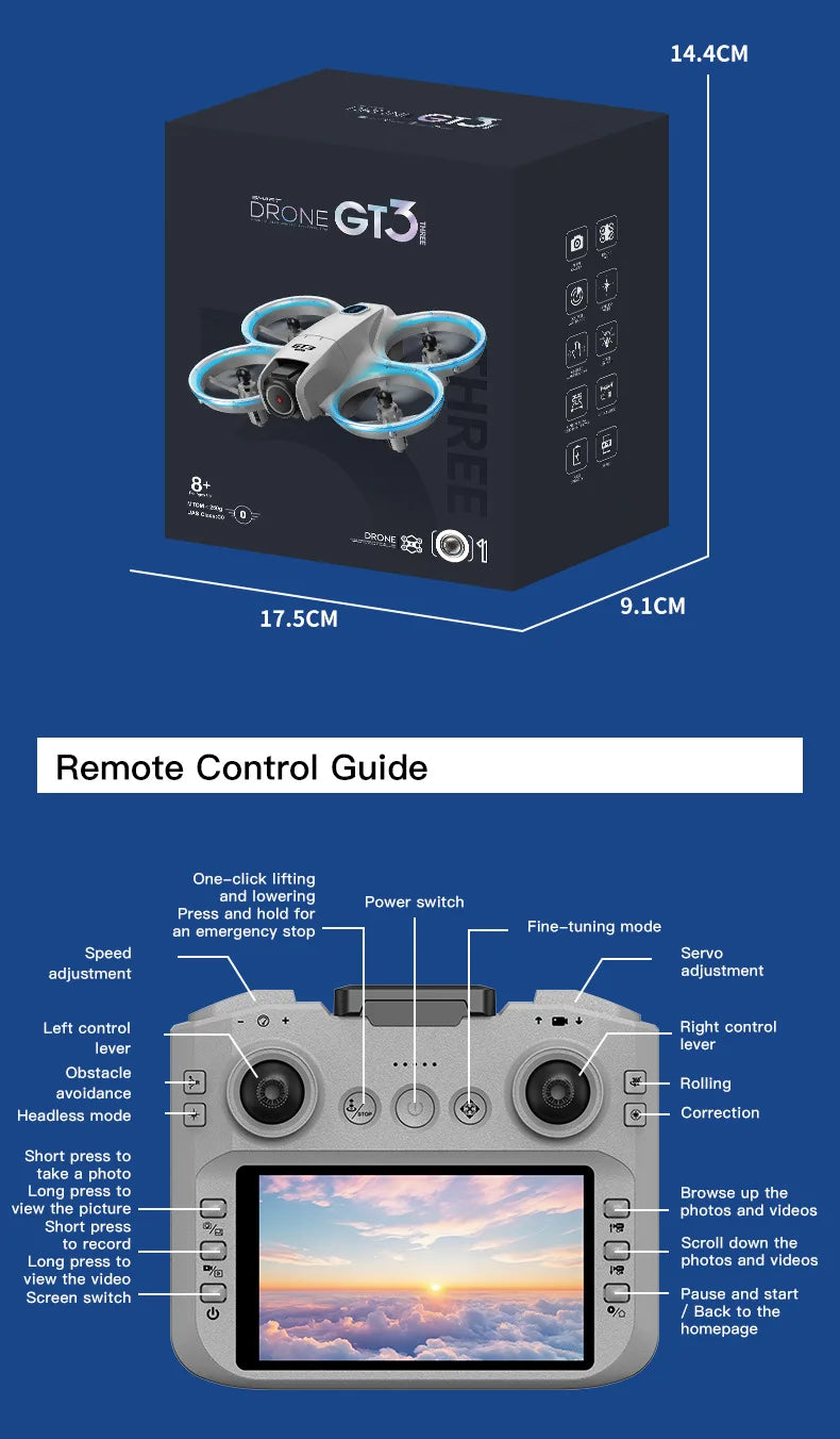 Drone 8K HD 4.3" Remote Control Headless Mode Helicopter 360° Flip Quadcopter Toys Mini Drone Fors Kid Toy Gifts