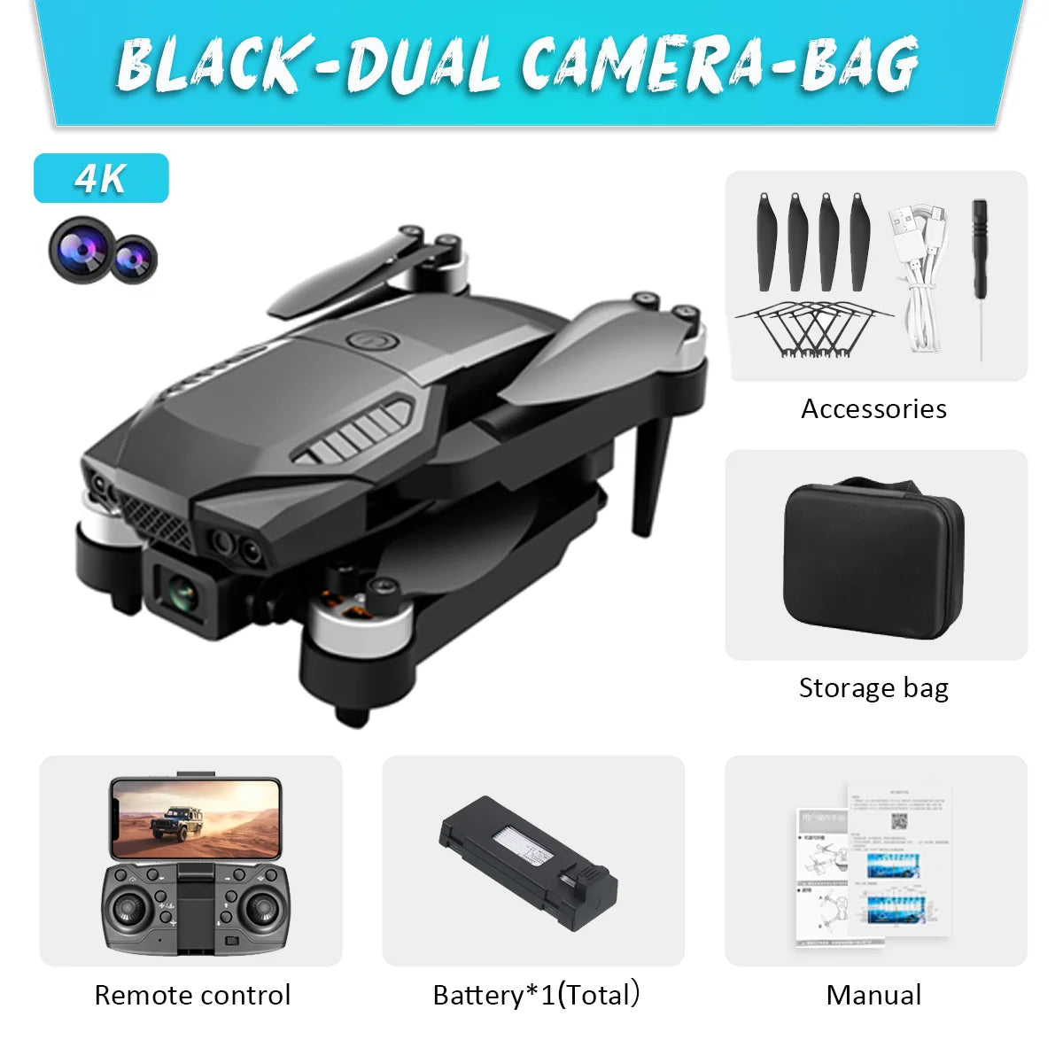 F198 Drone Professional Dual Camera With 1080P WIFI FPV HD Aerial Photography Wide Angle Brushless RC Foldable Quadcopter.