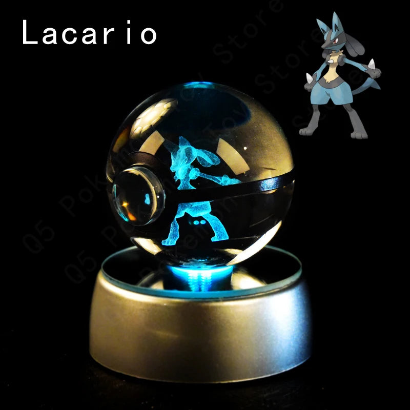 Pokémon 3D Crystal Ball Night Light – Premium LED Glass Globe Lamp with Pikachu, Mewtwo, Mew & Gengar on Illuminated Base