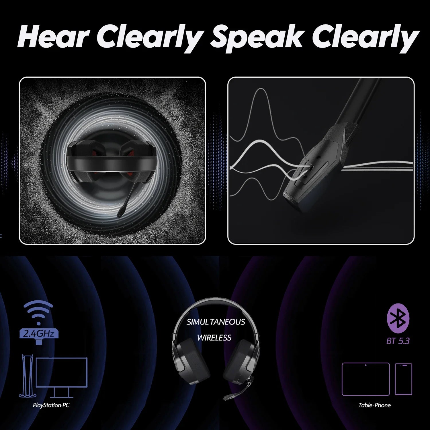 NUBWO G06 Wireless Gaming Headset 2.4GHz Bluetooth 5.3 with Mic 50mm Drivers