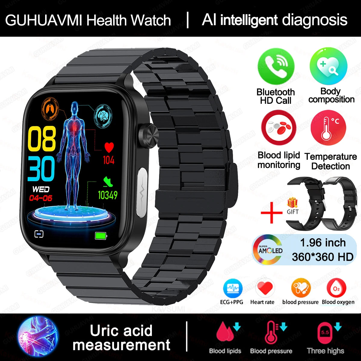 2025 New ECG+PPG Monitoring Smart Watch Women Blood pressure Blood Lipid Uric Acid Women Menstrual Health Tracker Smartwatches