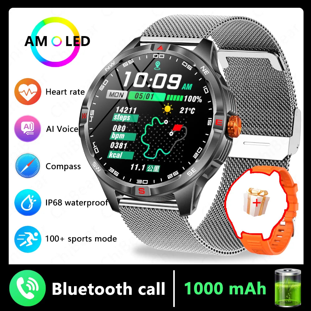 GPS Outdoor Military Men's Smart Watch 5ATM Waterproof Sports 1000 Battery Compass Health Monitoring Bluetooth Call Smartwatches