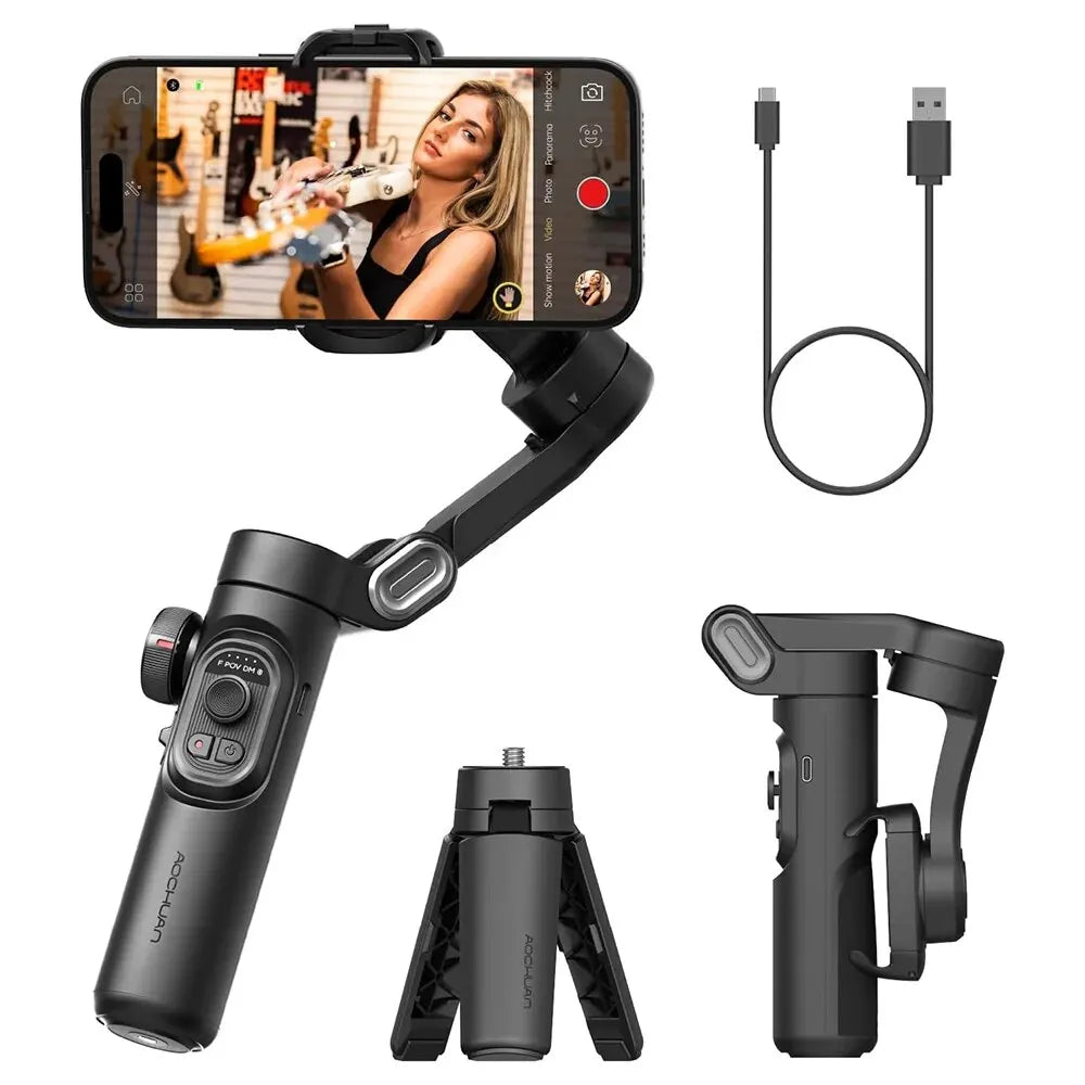 AOCHUAN SmartXE Intelligent 3-Axis Smartphone Gimbal – Professional Handheld Stabilizer with Anti-Shake Technology for Cinematic Mobile Filming & Content Creation