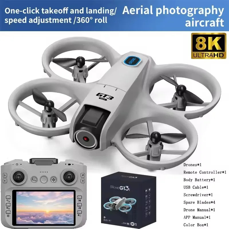 GT3 Drone 8K HD Dual Cameras 180° FPV 5G WIFI Brushless Motors Intelligence Obstacle Avoidance Foldable Quadcopters.