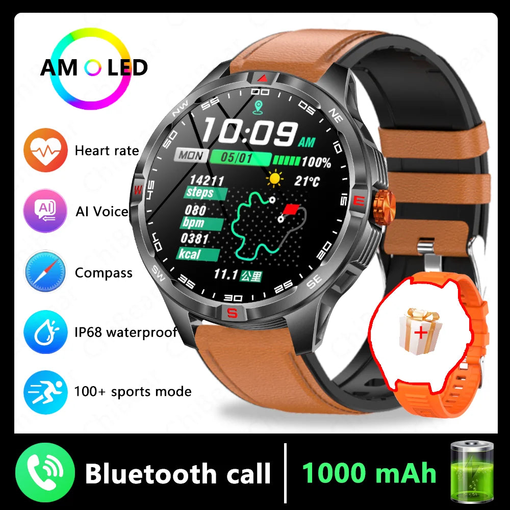 GPS Outdoor Military Men's Smart Watch 5ATM Waterproof Sports 1000 Battery Compass Health Monitoring Bluetooth Call Smartwatches