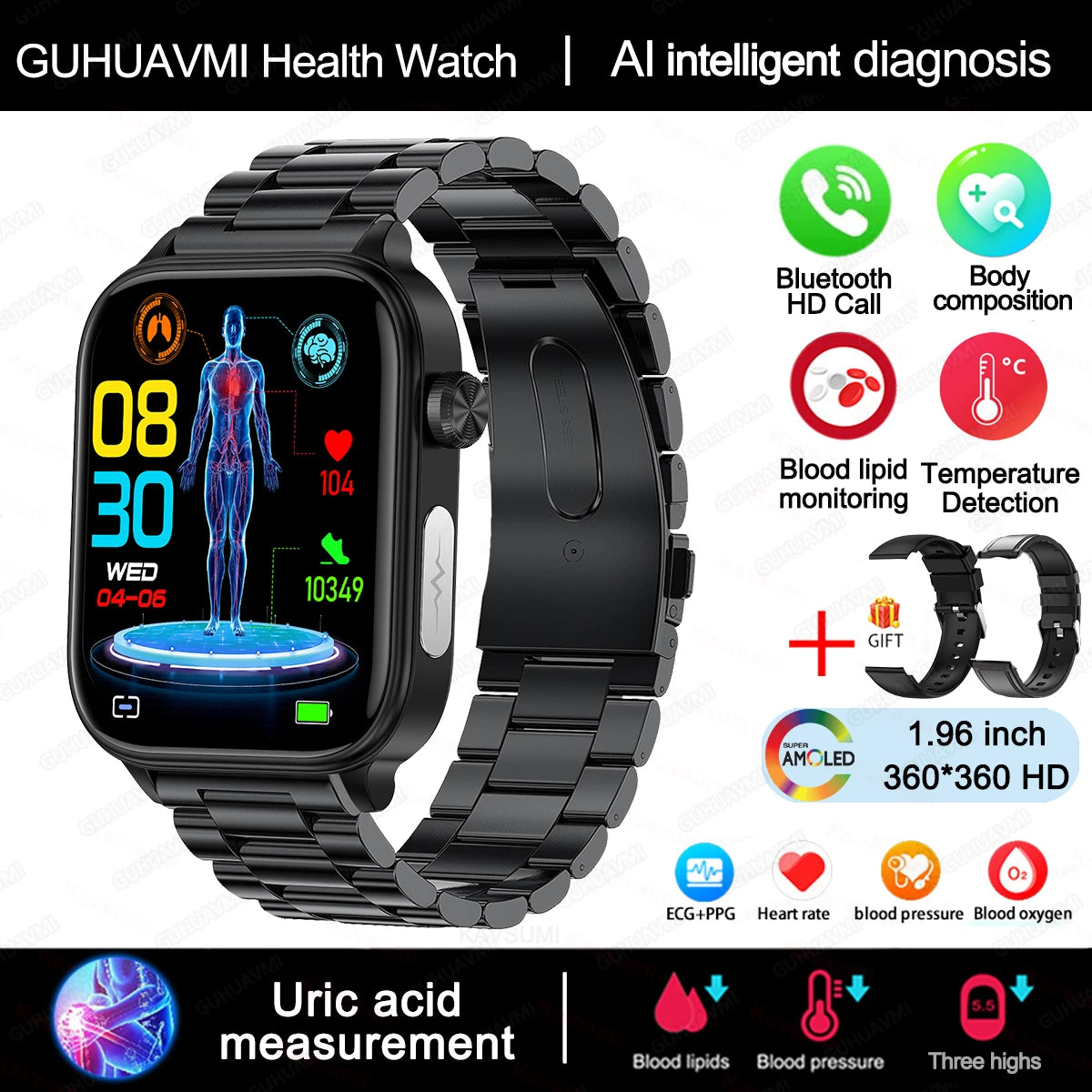 2025 New ECG+PPG Monitoring Smart Watch Women Blood pressure Blood Lipid Uric Acid Women Menstrual Health Tracker Smartwatches