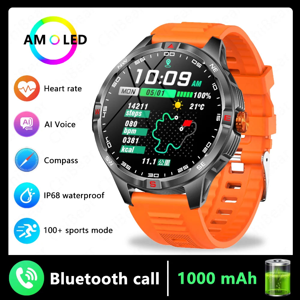 GPS Outdoor Military Men's Smart Watch 5ATM Waterproof Sports 1000 Battery Compass Health Monitoring Bluetooth Call Smartwatches