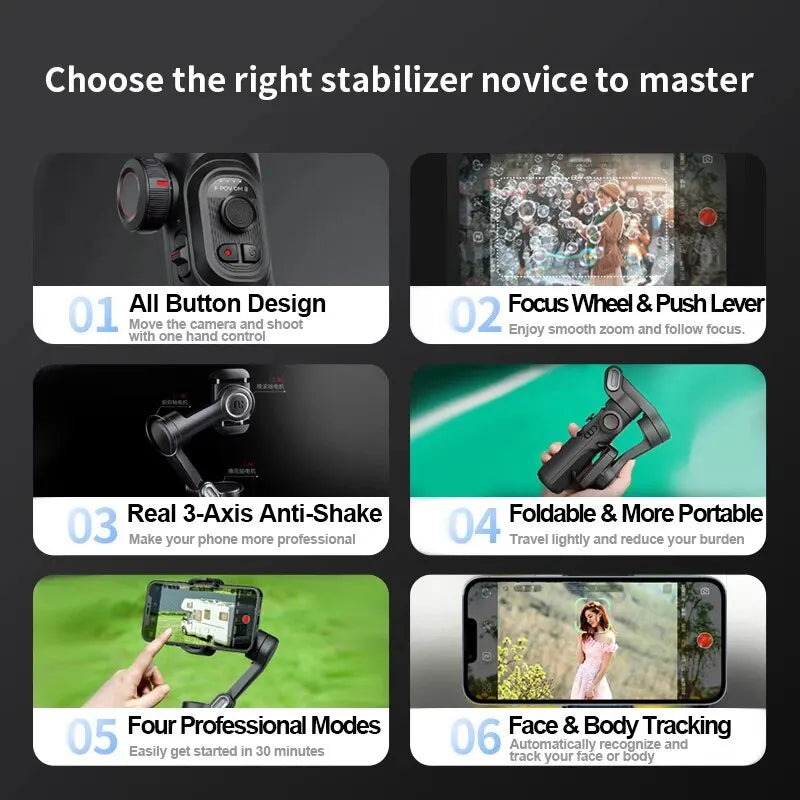 AOCHUAN SmartXE Intelligent 3-Axis Smartphone Gimbal – Professional Handheld Stabilizer with Anti-Shake Technology for Cinematic Mobile Filming & Content Creation