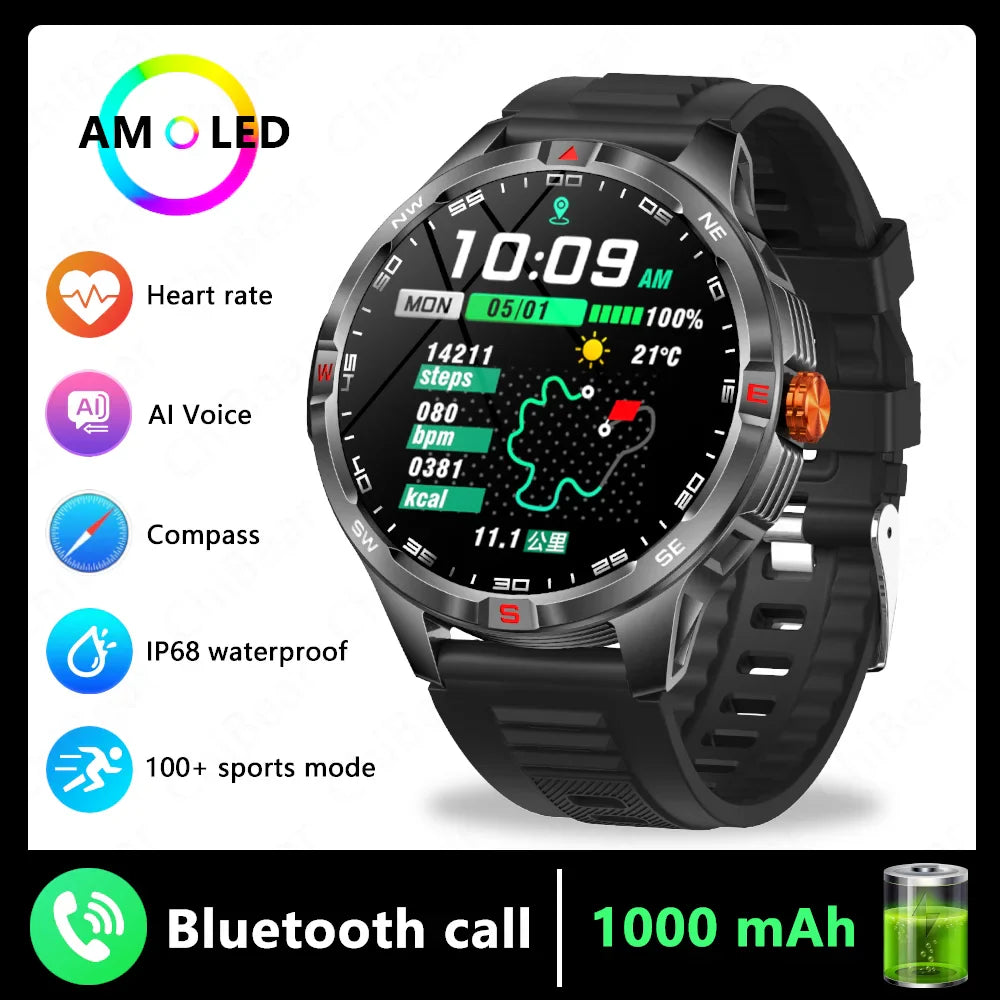 GPS Outdoor Military Men's Smart Watch 5ATM Waterproof Sports 1000 Battery Compass Health Monitoring Bluetooth Call Smartwatches