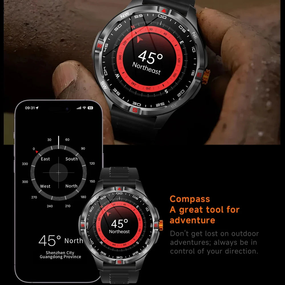 GPS Outdoor Military Men's Smart Watch 5ATM Waterproof Sports 1000 Battery Compass Health Monitoring Bluetooth Call Smartwatches