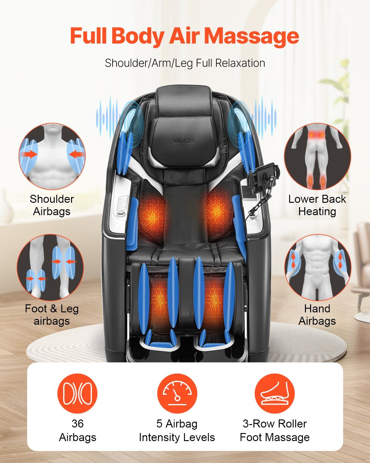 VEVOR Dual-Core 4D+3D Full Body Massage Chair, with Extended SL Track, Deep Yoga Stretch, Electric Extendable Footrest, TFT, AI Voice Control, Heat, Airbags, Armrest Controls, Wheels