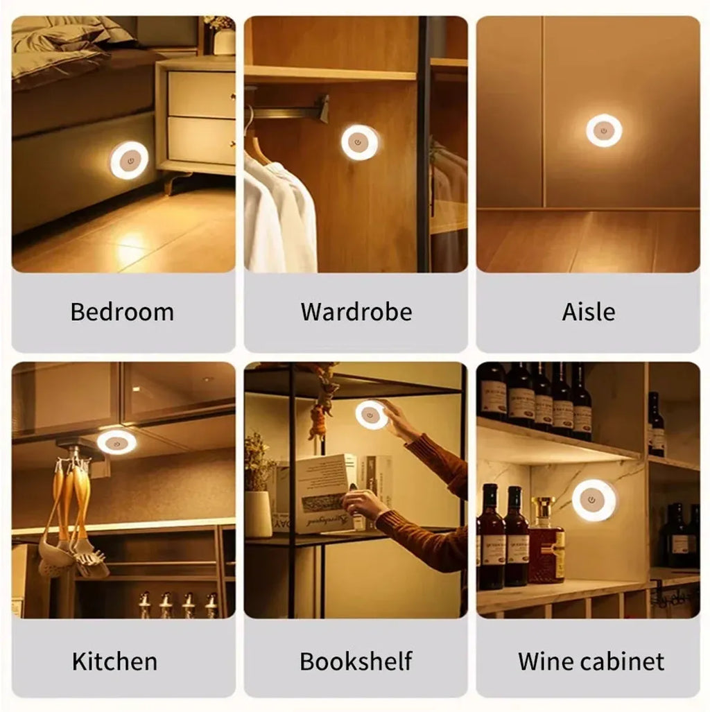 Touch-Dimmable Rechargeable LED Puck Night Light - Magnetic Mount, USB Charging