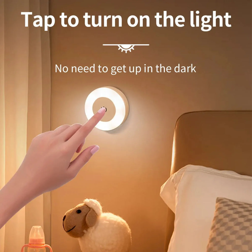 Touch-Dimmable Rechargeable LED Puck Night Light - Magnetic Mount, USB Charging