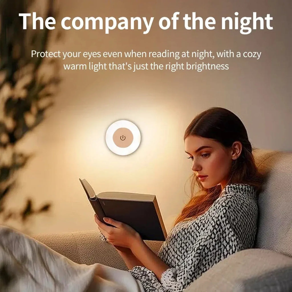 Touch-Dimmable Rechargeable LED Puck Night Light - Magnetic Mount, USB Charging